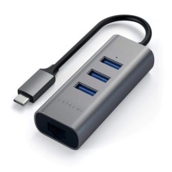 SATECHI Hub USB-C 2-en-1 avec 3 Ports USB 3.0 + Ethernet - Gris