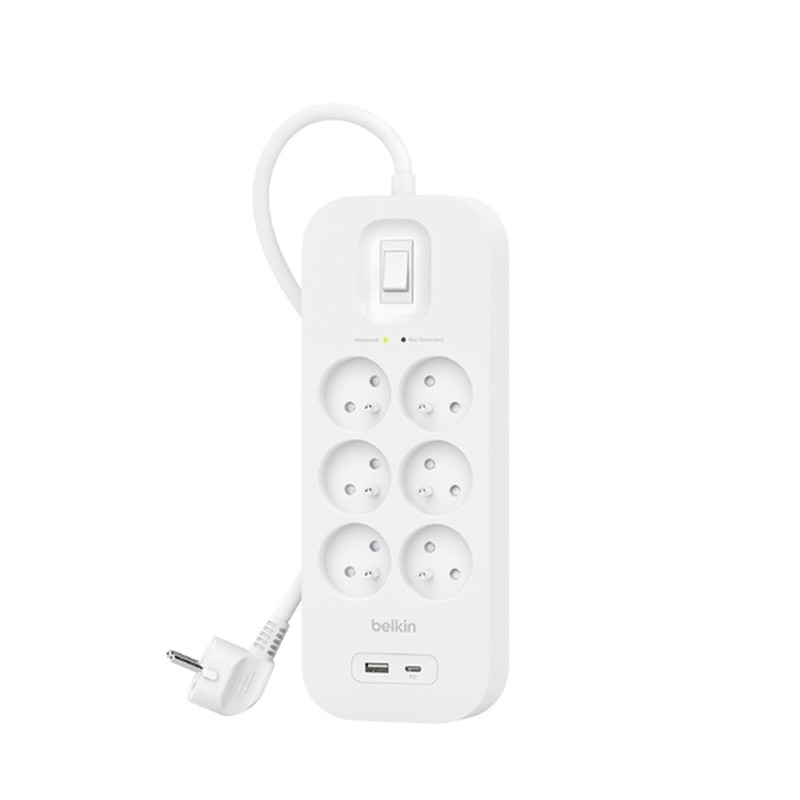 Belkin multiprise parafoudre 6 prises secteur avec 1 port USB-C et 1 port USB-A